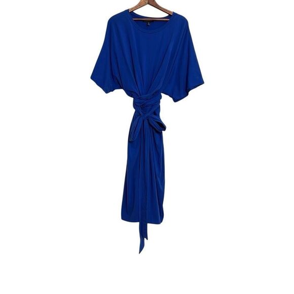 Eloquii Crew Neck Kimono Sleeve Stretch Tie Waist Midi Jersey Dress Blue Size 20 - Picture 1 of 7